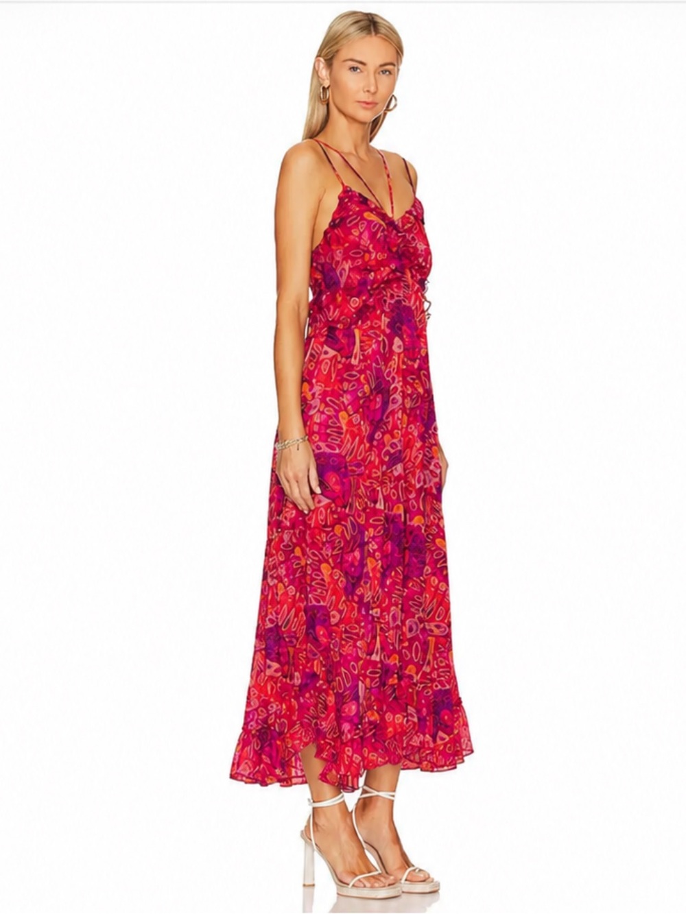 Misa Los Angeles Adrienne Midi Dress Revolve Long Wedding Guest Red Floral XS - Picture 10 of 10